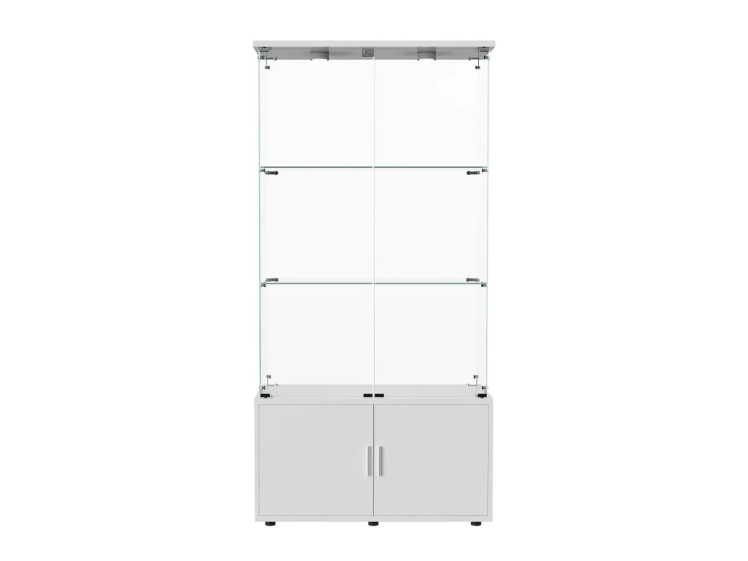 Vitrine en Verre avec LED, Armoire de Vitrine Blanc Moderne avec 2 Portes et 3 Étagères en Verre ESG, Meuble d’Exposition pour Salon, 166 x 79 x 35 cm