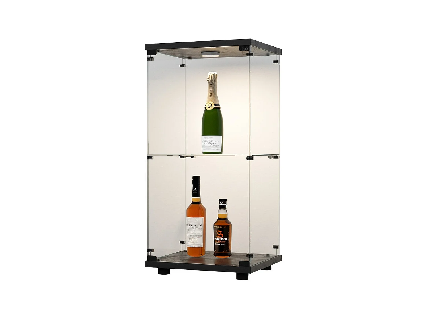 Vitrine en Verre avec LED, Armoir de Vitrine pour Collection Moderne avec 1 Portes et 2 étagères en Verre ESG, pour Le Bar, Le Salon, 86 x 43 x 37 cm, Noir