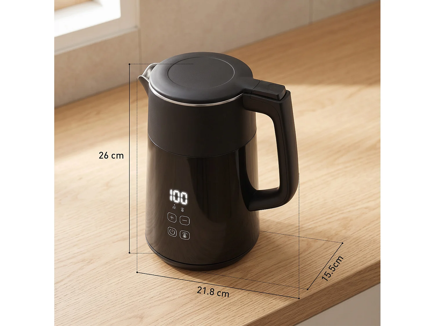 HOMCOM 1.7L Fast Boil 3000W Electric Kettle with LED Display, Black