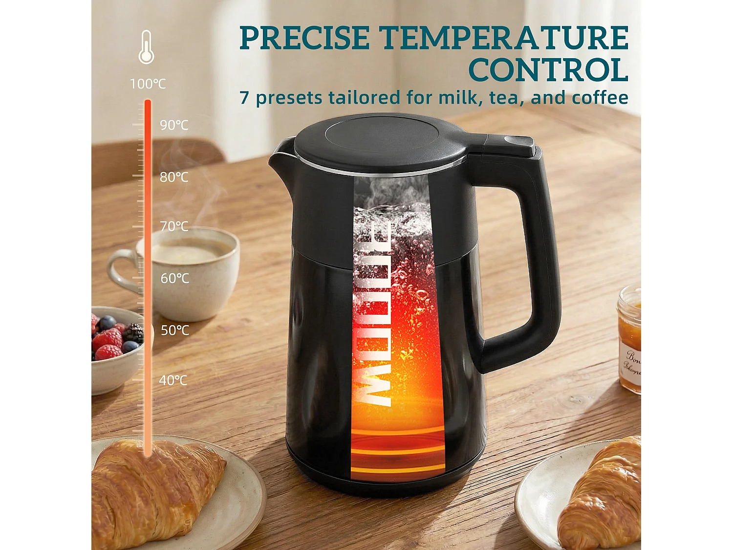 HOMCOM 1.7L Fast Boil 3000W Electric Kettle with LED Display, Black