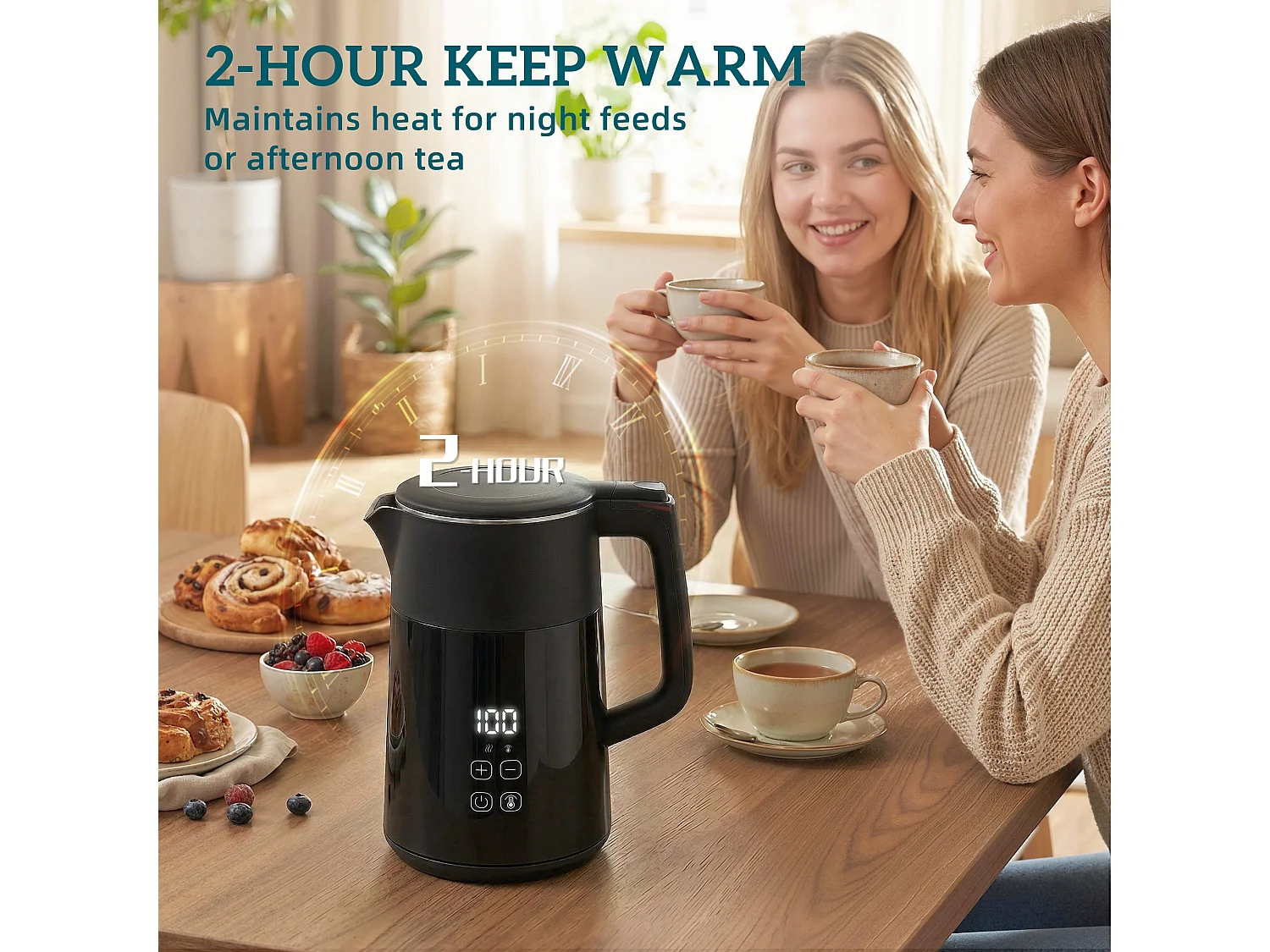 HOMCOM 1.7L Fast Boil 3000W Electric Kettle with LED Display, Black