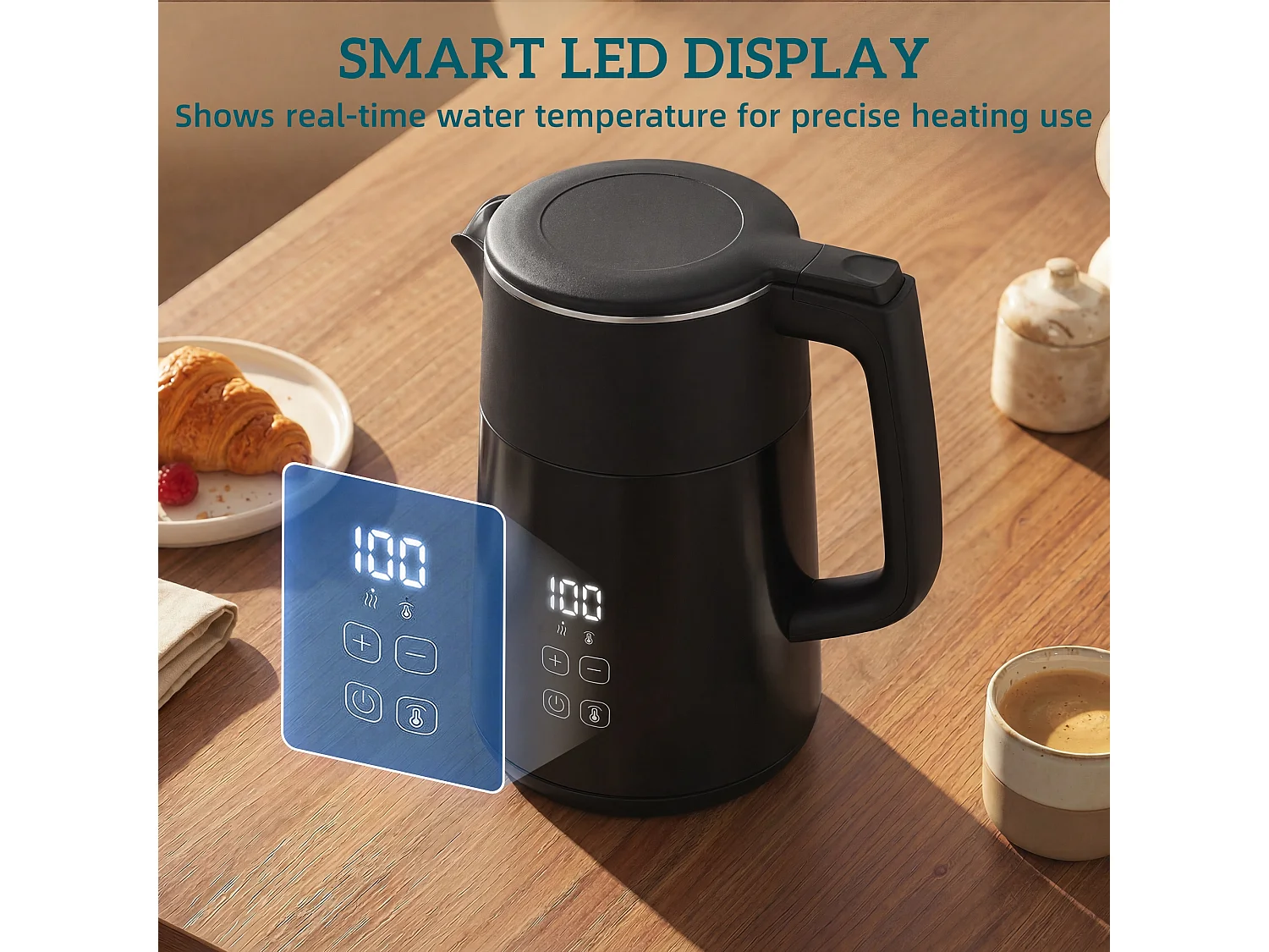 HOMCOM 1.7L Fast Boil 3000W Electric Kettle with LED Display, Black