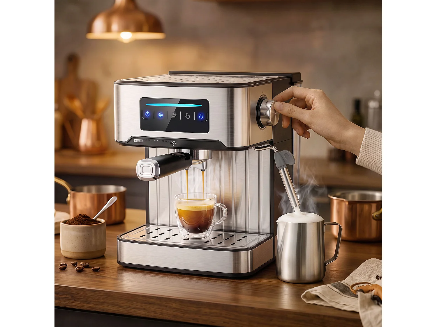 HOMCOM Espresso Machine, 20-Bar, 1.6 L Tank, LED Touch, Black