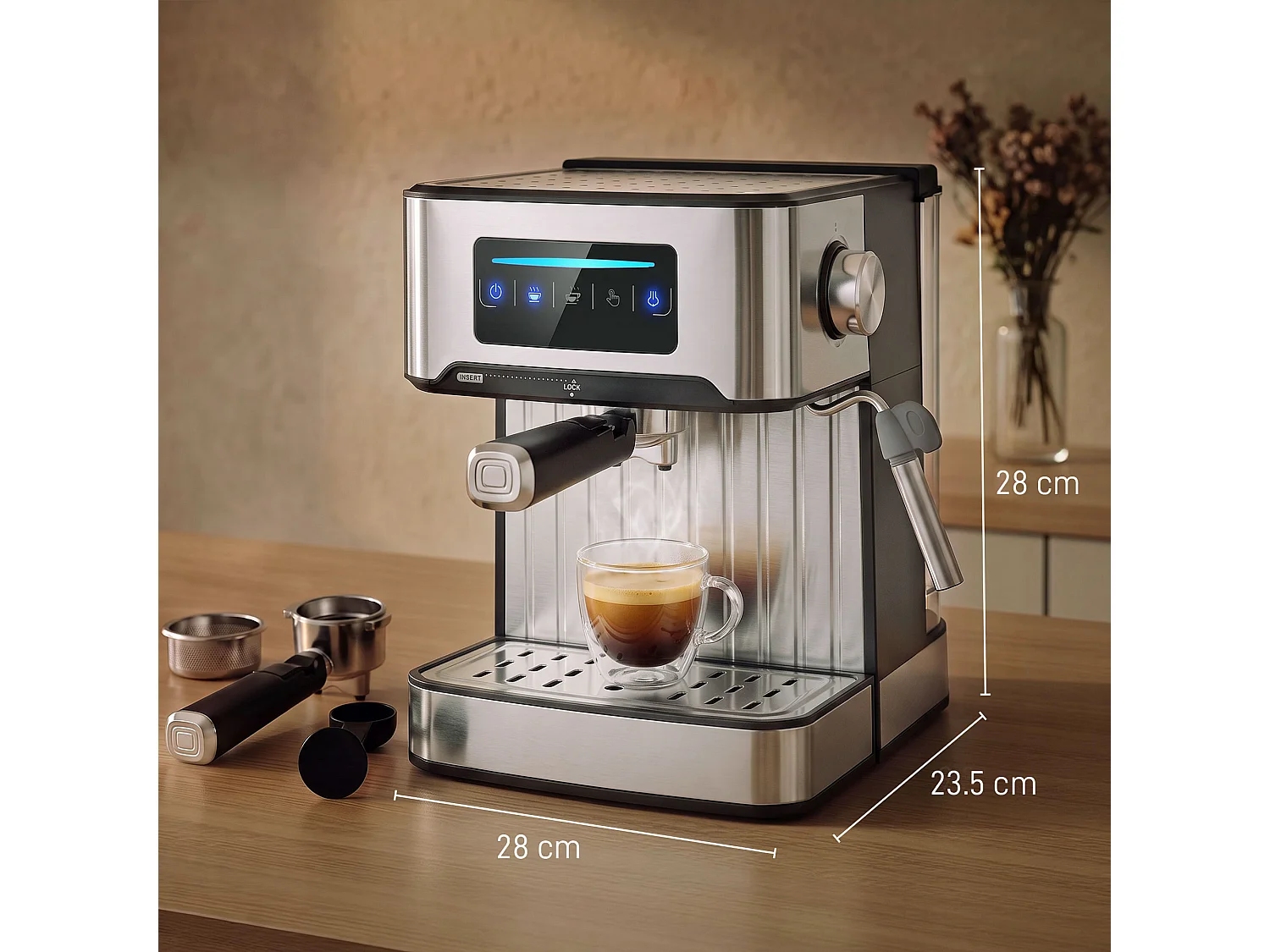 HOMCOM Espresso Machine, 20-Bar, 1.6 L Tank, LED Touch, Black