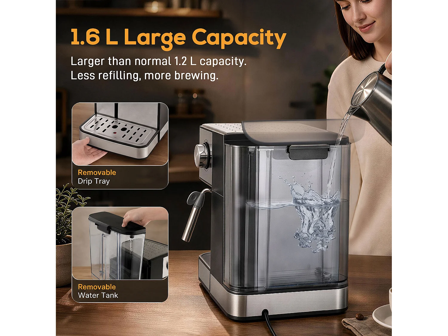 HOMCOM Espresso Machine, 20-Bar, 1.6 L Tank, LED Touch, Black