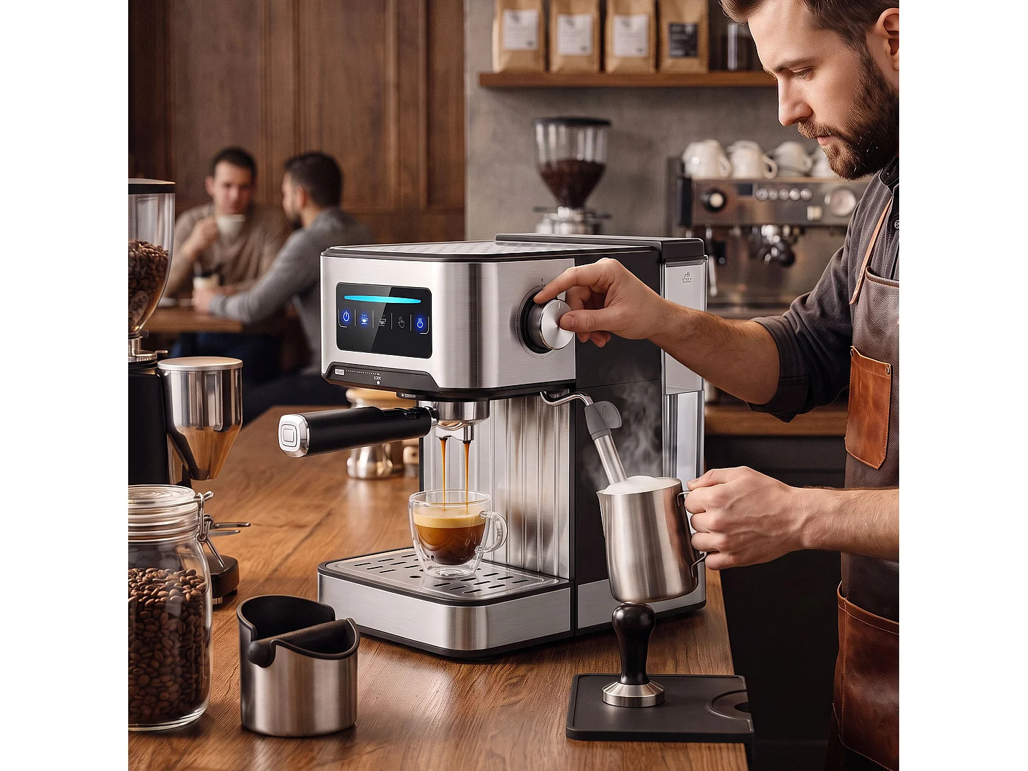HOMCOM Espresso Machine, 20-Bar, 1.6 L Tank, LED Touch, Black