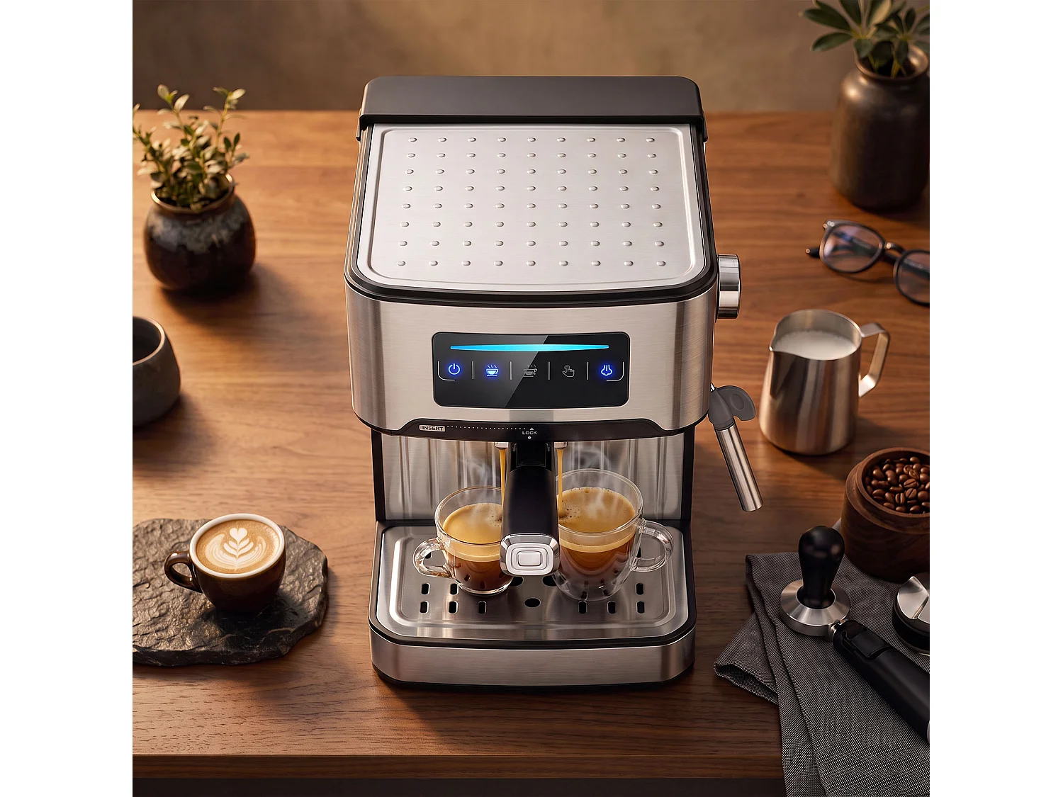 HOMCOM Espresso Machine, 20-Bar, 1.6 L Tank, LED Touch, Black