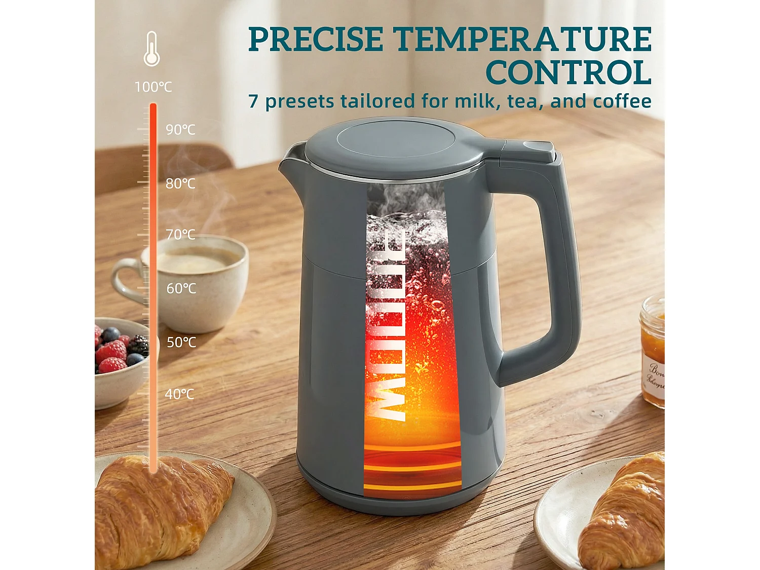 HOMCOM 1.7L Fast Boil 3000W Electric Kettle with LED Display, Grey