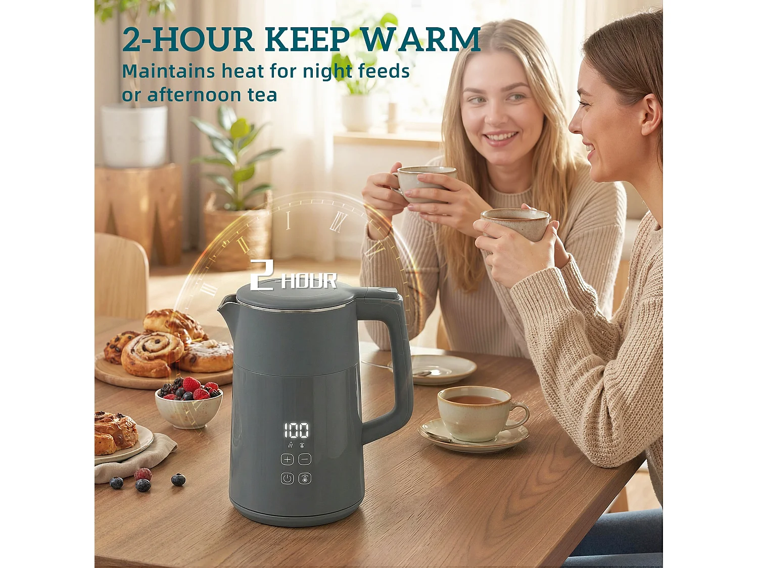 HOMCOM 1.7L Fast Boil 3000W Electric Kettle with LED Display, Grey