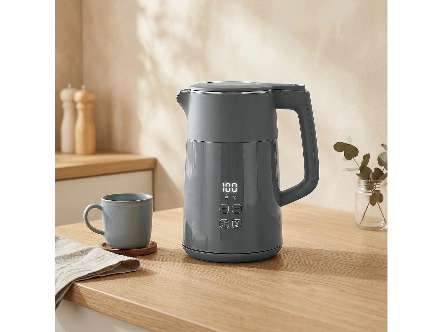 HOMCOM 1.7L Fast Boil 3000W Electric Kettle with LED Display, Grey
