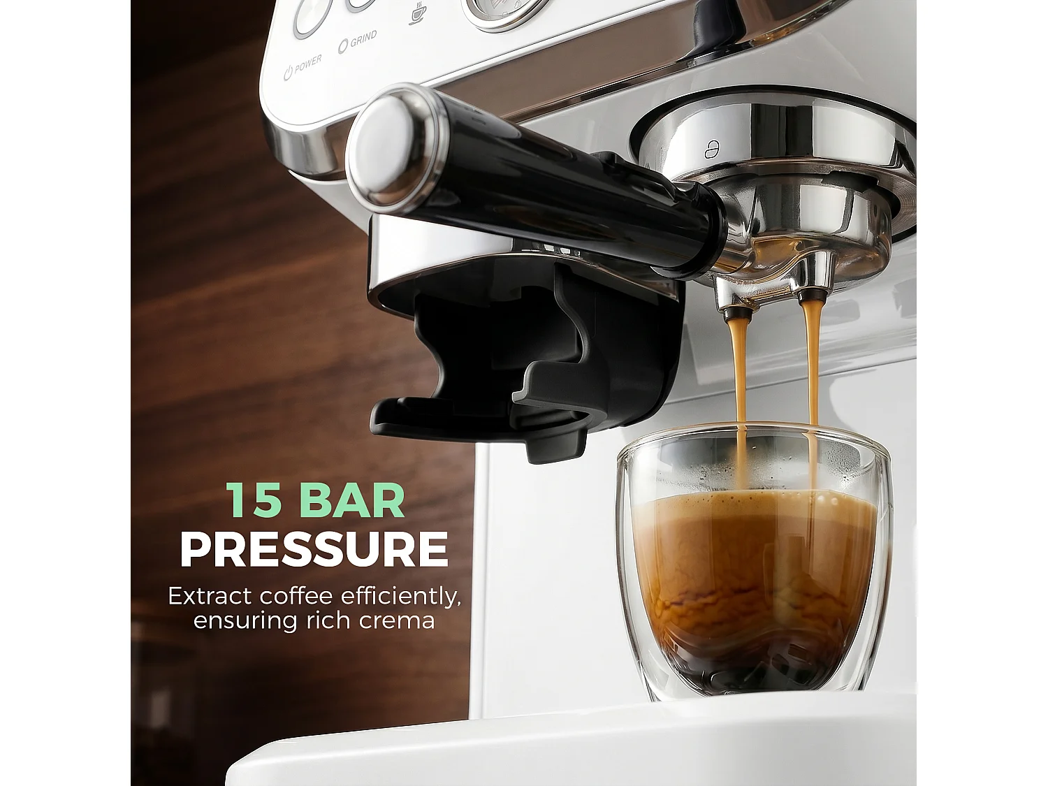 HOMCOM Espresso Machine, Bean Grinder & Steam Wand, 15 Bar Pressure, White