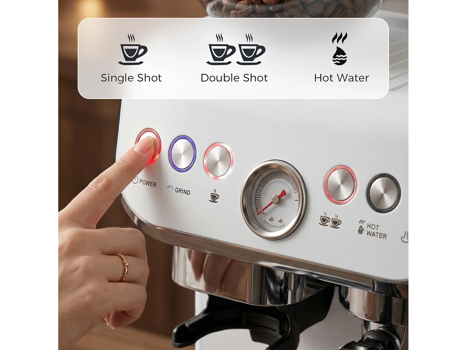 HOMCOM Espresso Machine, Bean Grinder & Steam Wand, 15 Bar Pressure, White