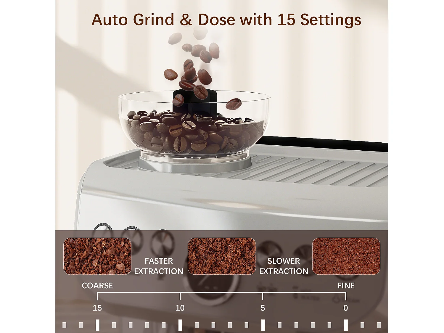 HOMCOM Espresso Machine, Bean Grinder & Steam Wand, 15 Bar Pressure, Silver.