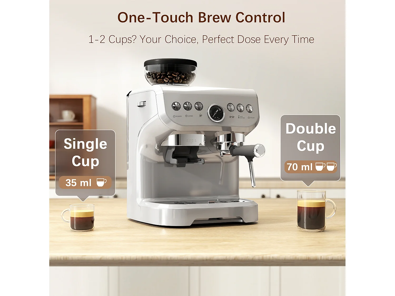 HOMCOM Espresso Machine, Bean Grinder & Steam Wand, 15 Bar Pressure, Silver.