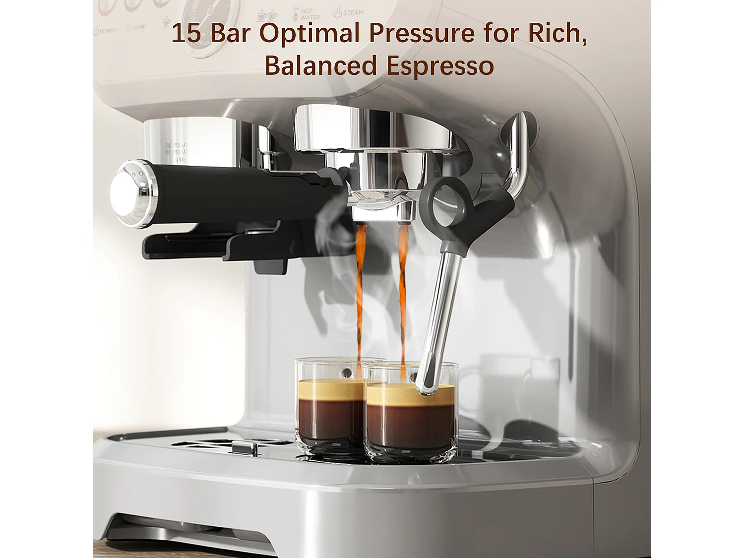HOMCOM Espresso Machine, Bean Grinder & Steam Wand, 15 Bar Pressure, Silver.