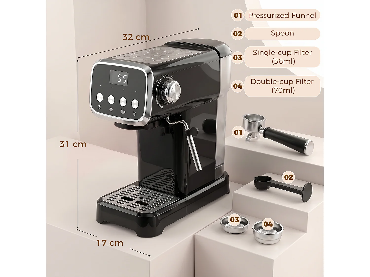 HOMCOM Espresso Machine with 20-Bar Pressure, Black
