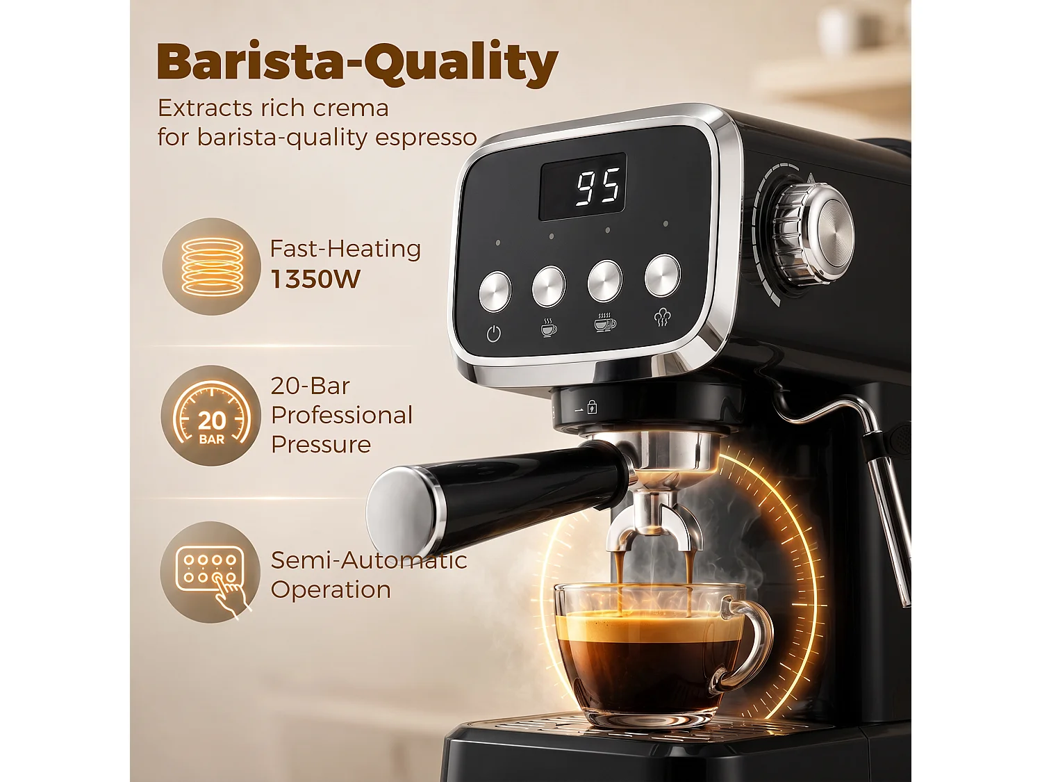 HOMCOM Espresso Machine with 20-Bar Pressure, Black