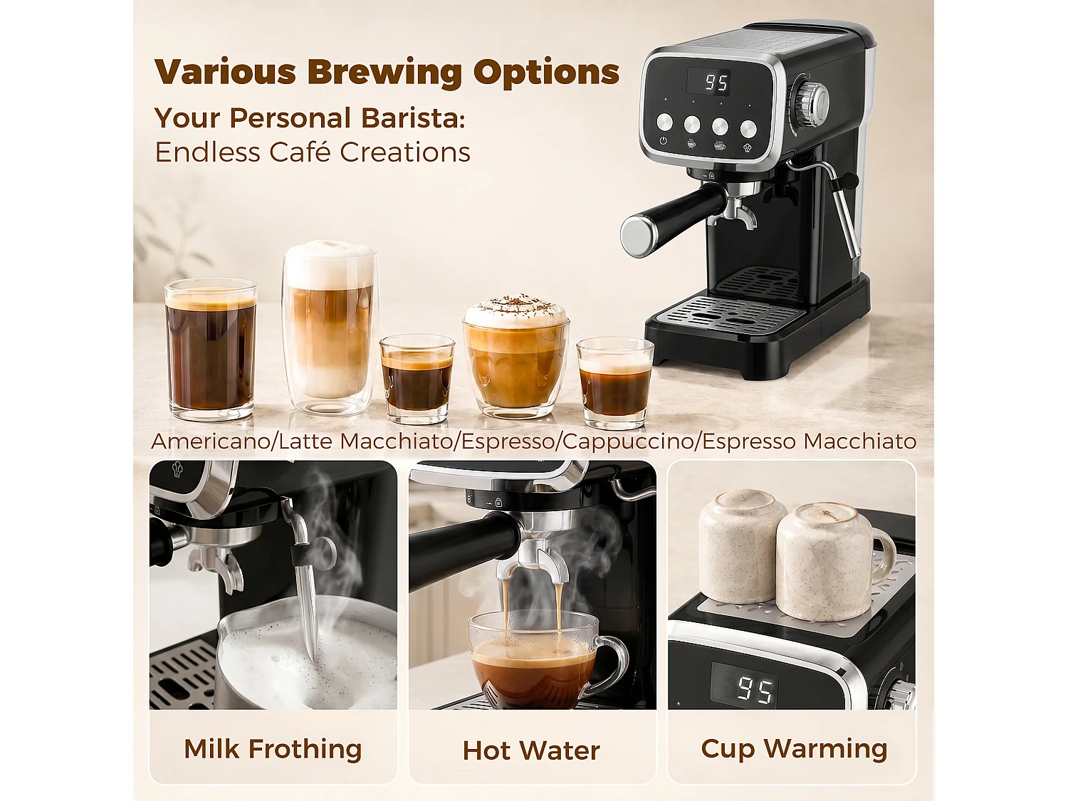 HOMCOM Espresso Machine with 20-Bar Pressure, Black