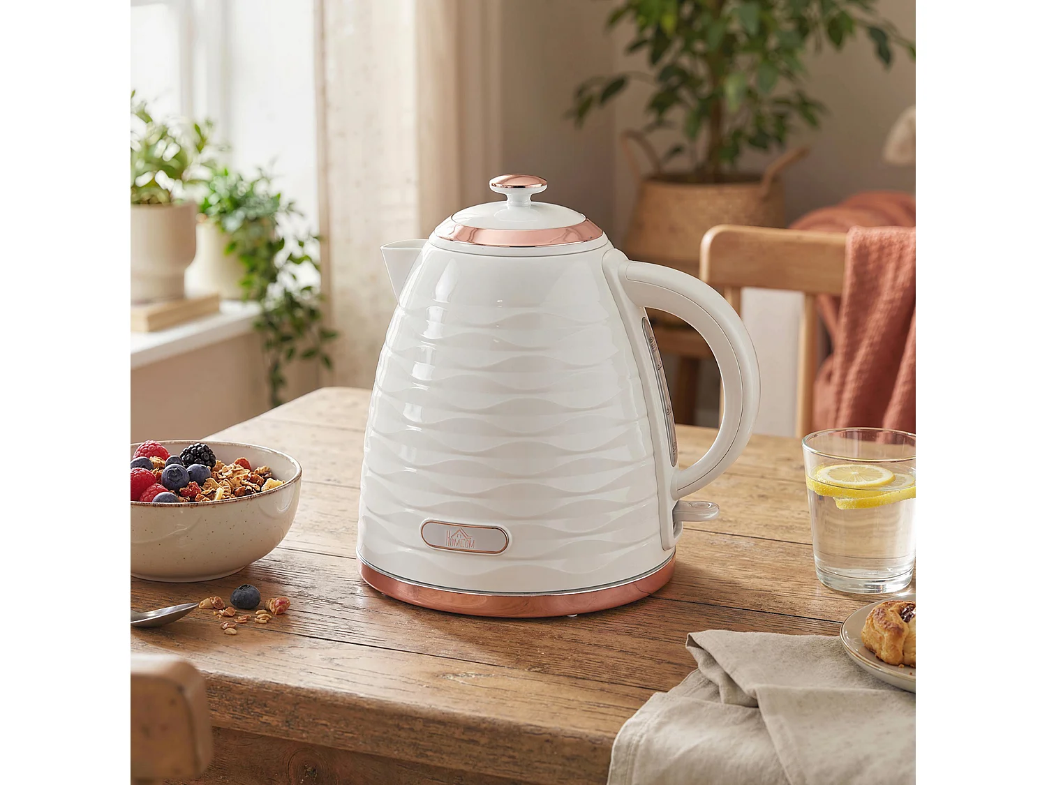 HOMCOM Electric Kettle, Fast Boil, 1.7L, 3kW, Swivel, White Ripple