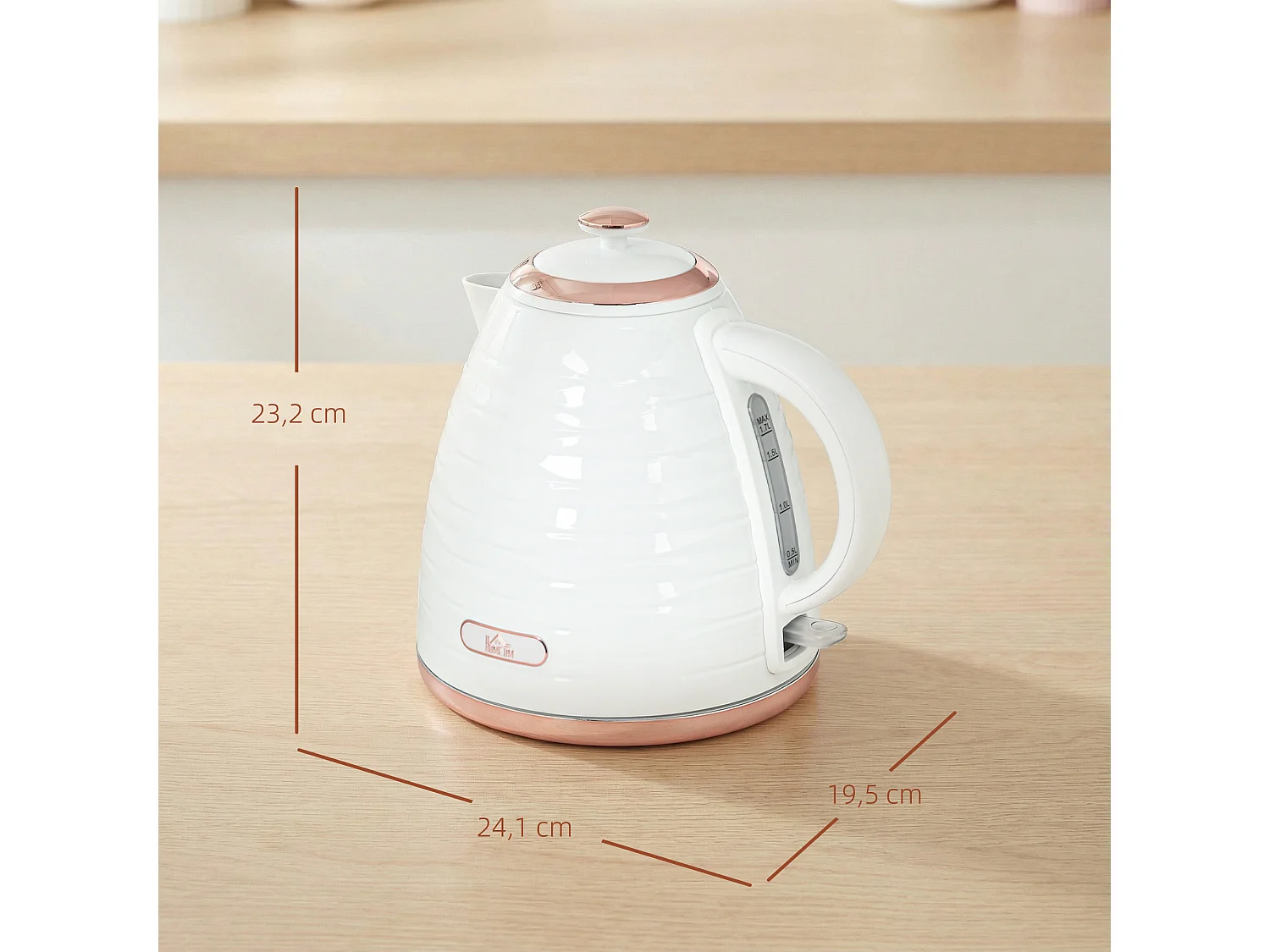 HOMCOM Electric Kettle, Fast Boil, 1.7L, 3kW, Swivel, White Ripple
