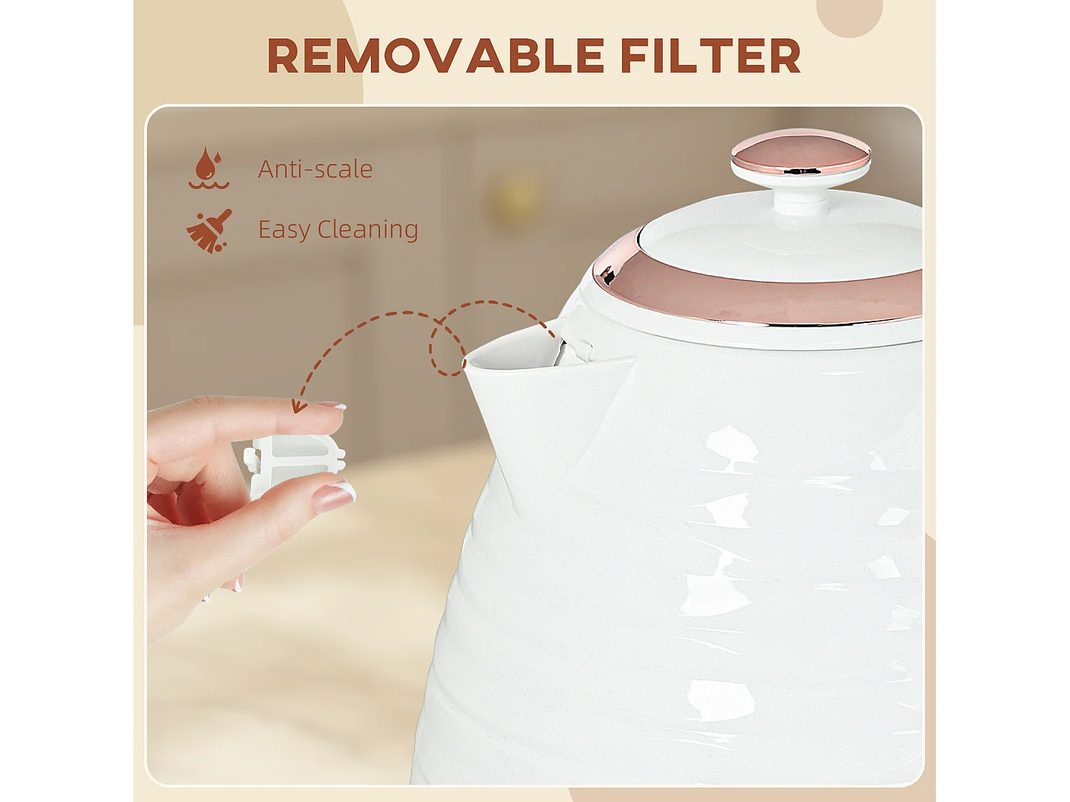 HOMCOM Electric Kettle, Fast Boil, 1.7L, 3kW, Swivel, White Ripple