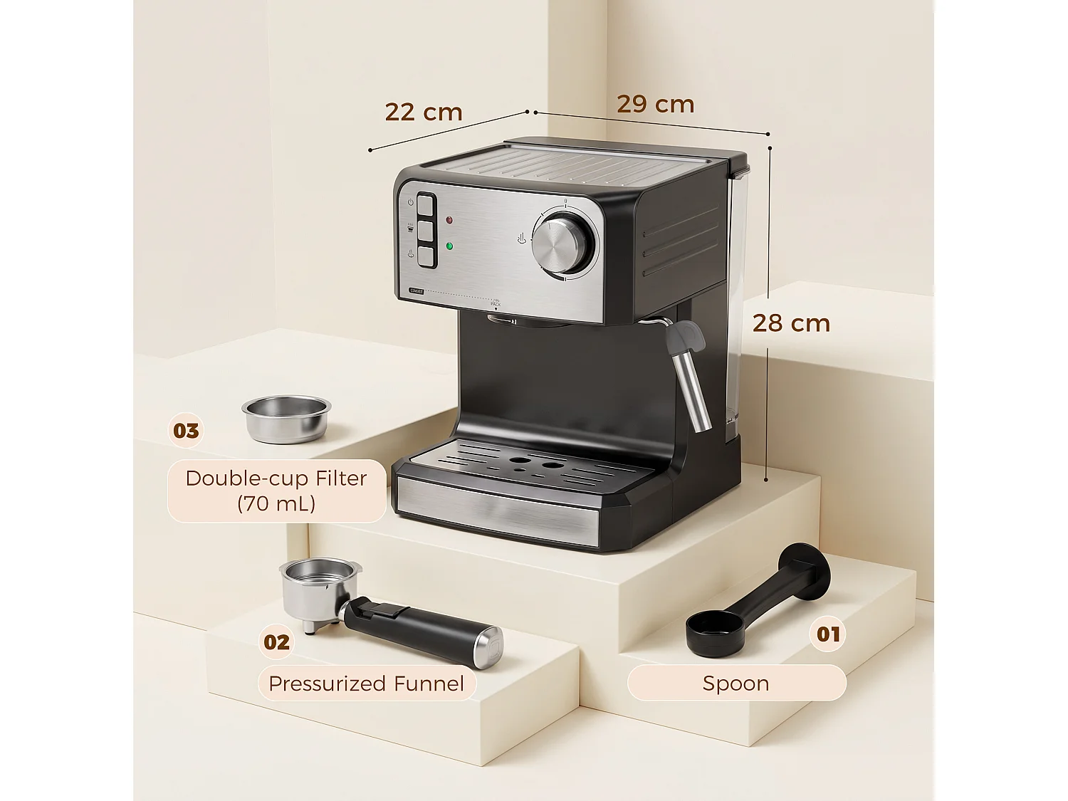 HOMCOM Espresso Machine, 20-Bar, 1.6 L Tank, Black