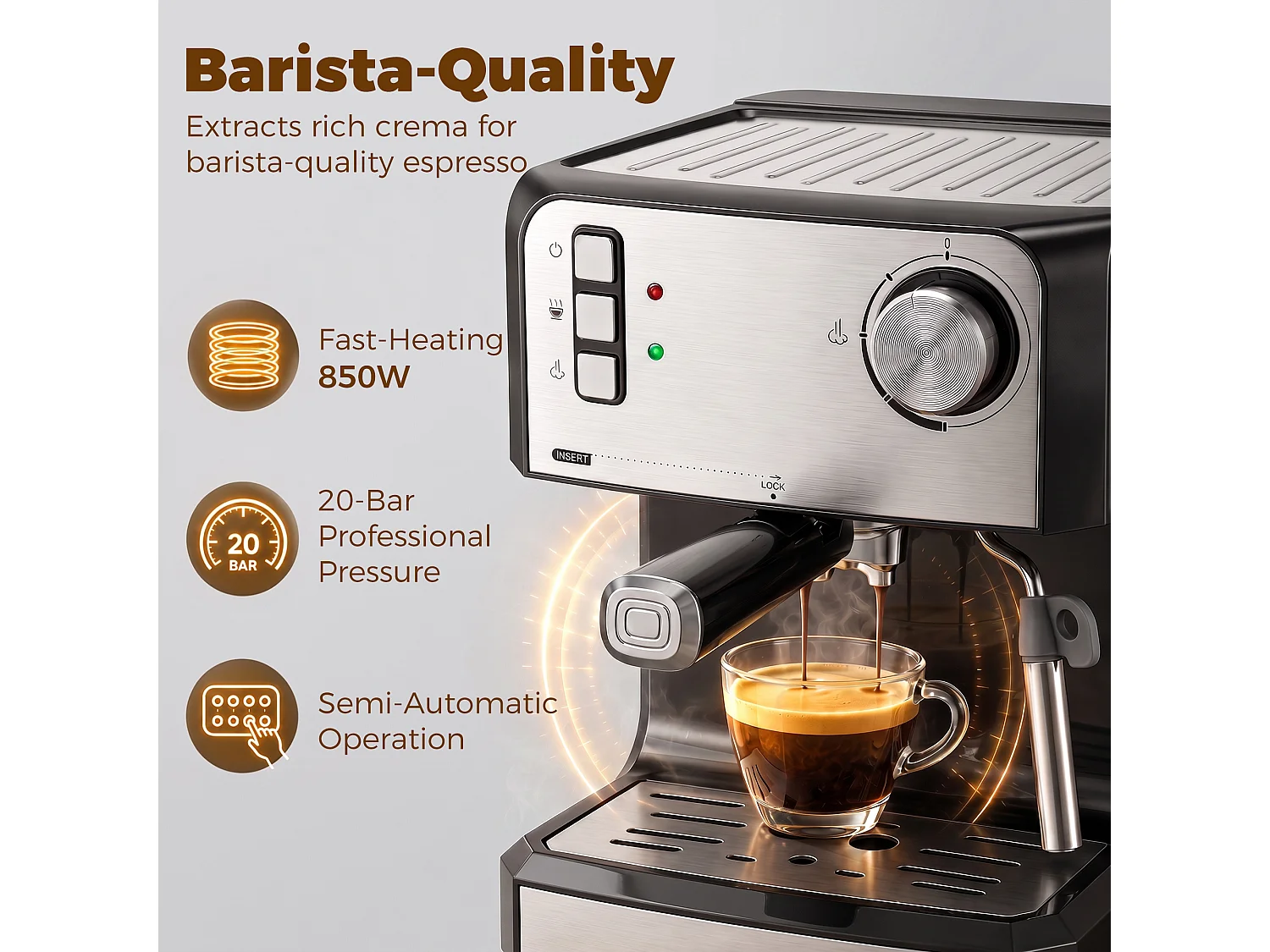 HOMCOM Espresso Machine, 20-Bar, 1.6 L Tank, Black