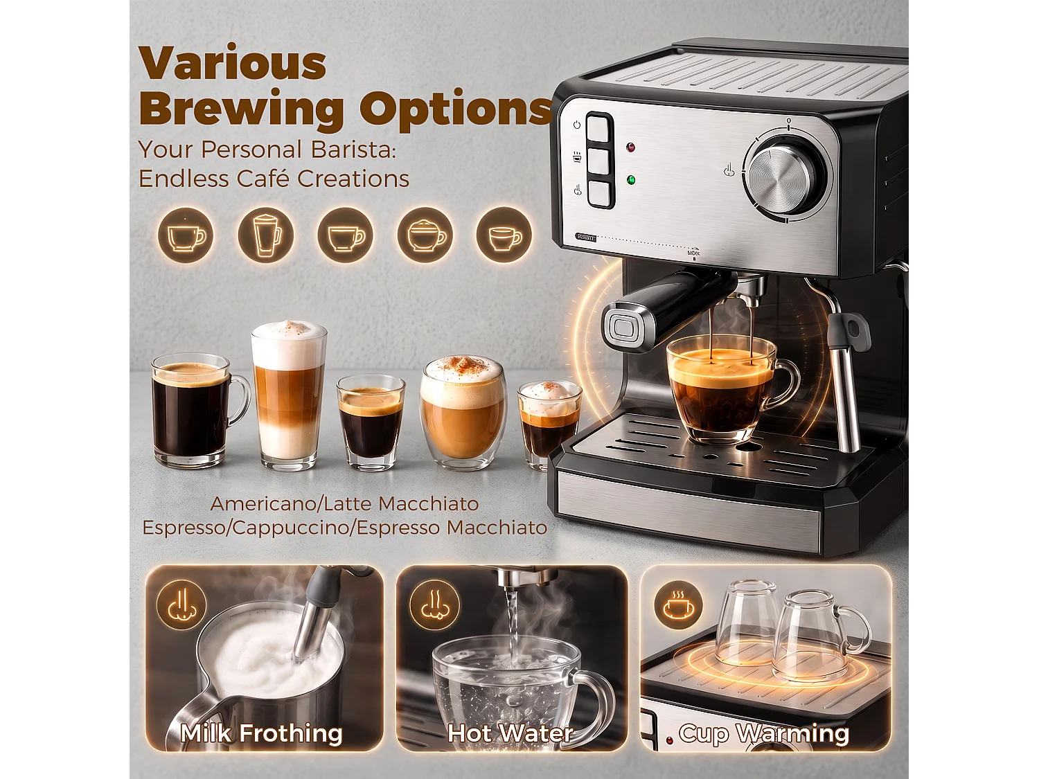 HOMCOM Espresso Machine, 20-Bar, 1.6 L Tank, Black