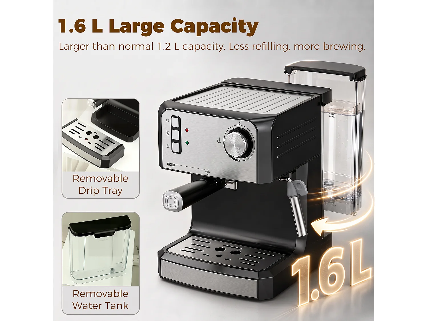 HOMCOM Espresso Machine, 20-Bar, 1.6 L Tank, Black