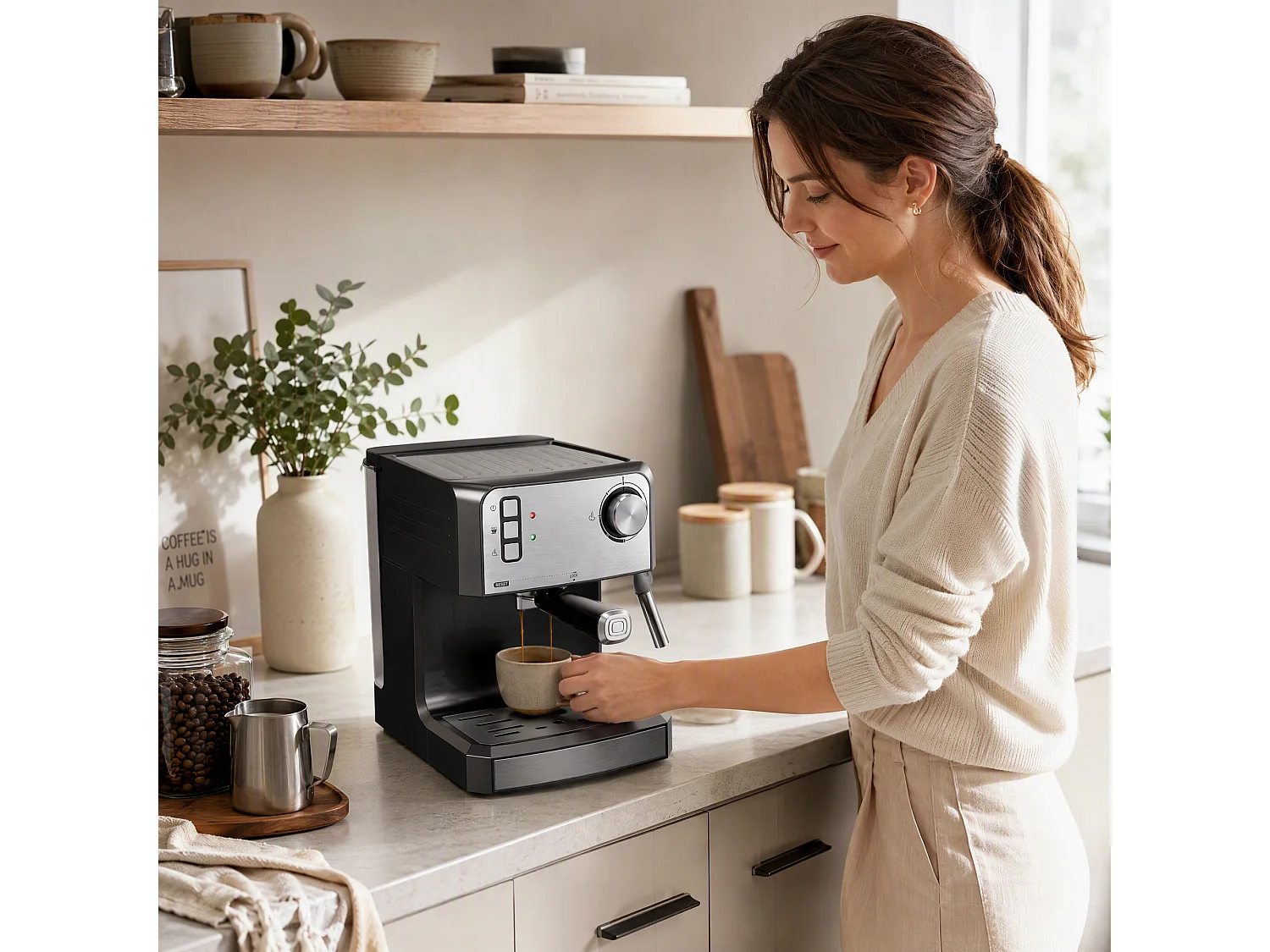 HOMCOM Espresso Machine, 20-Bar, 1.6 L Tank, Black
