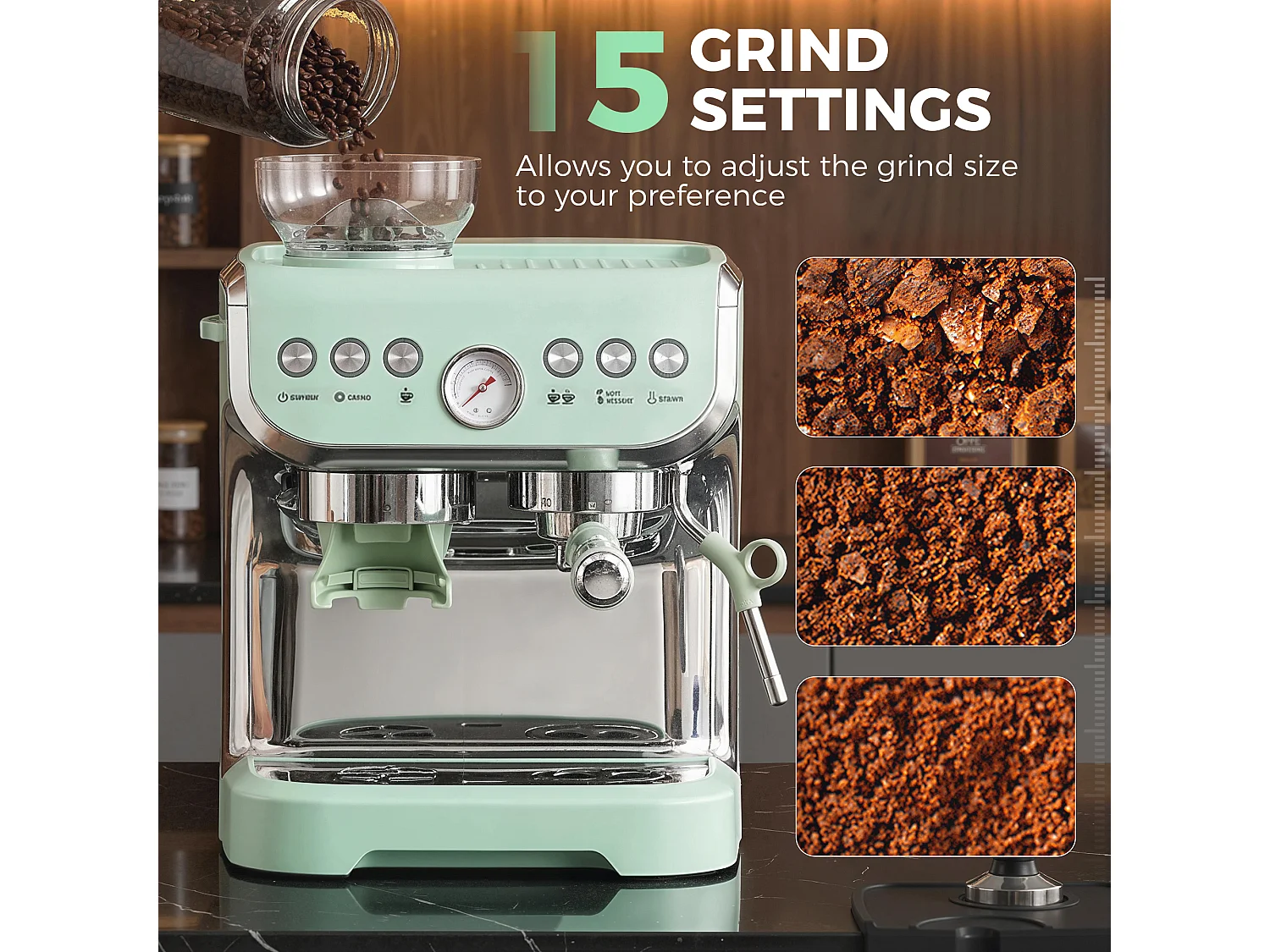 HOMCOM Espresso Machine, Bean Grinder & Steam Wand, 15 Bar Pressure, Green