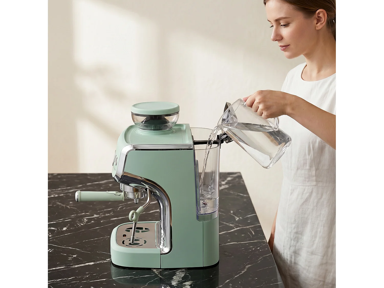 HOMCOM Espresso Machine, Bean Grinder & Steam Wand, 15 Bar Pressure, Green