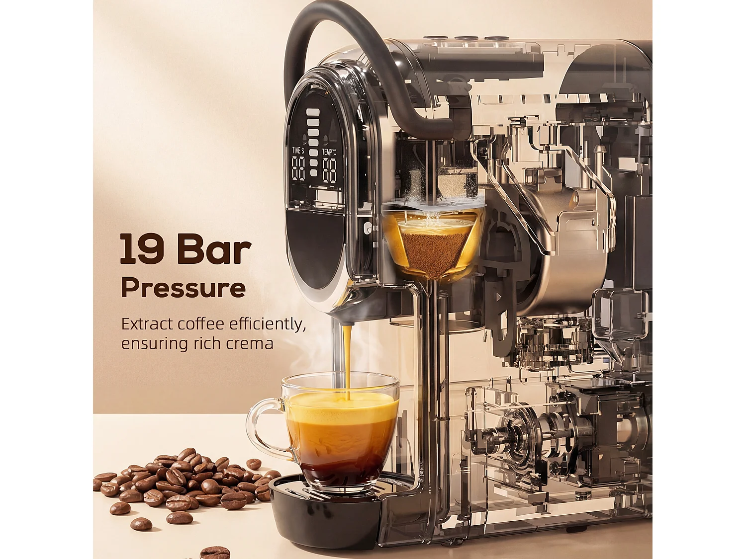 HOMCOM 19 Bar Pod Coffee Machine for Nespresso and Dolce Gusto Capsule
