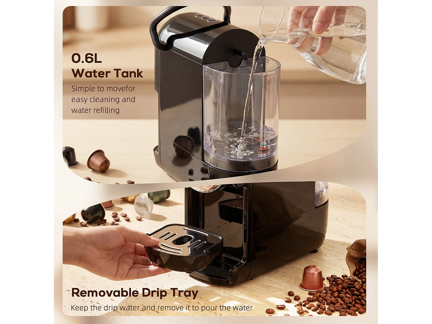HOMCOM 19 Bar Pod Coffee Machine for Nespresso and Dolce Gusto Capsule
