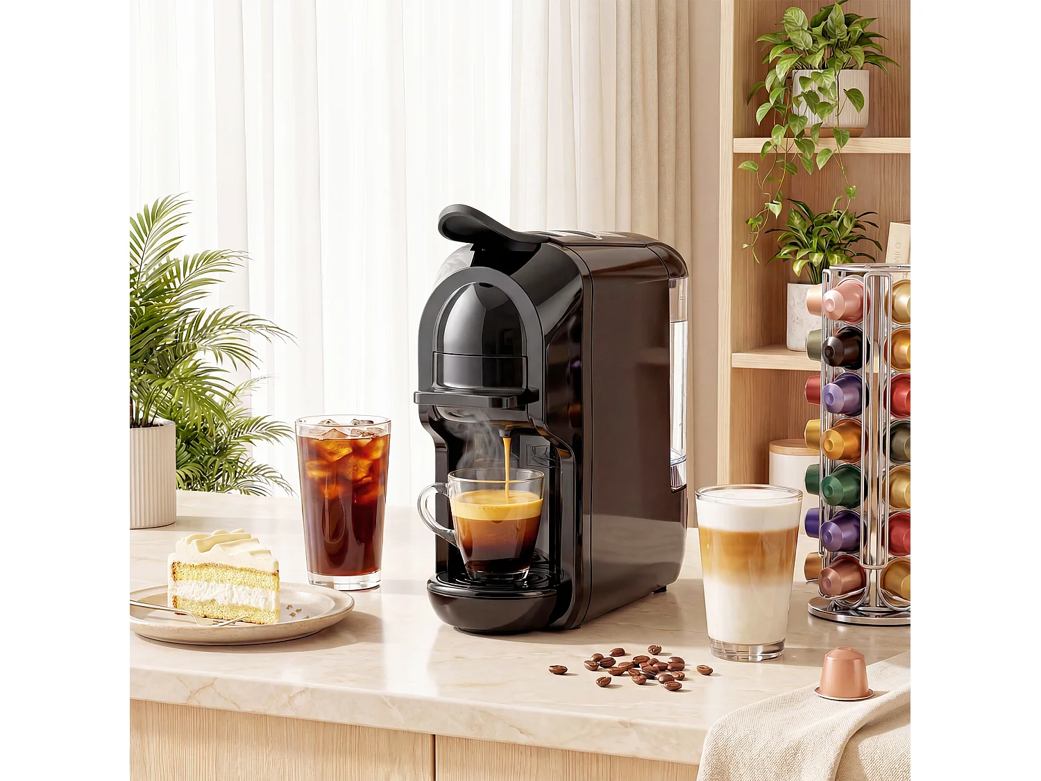 HOMCOM Pod Coffee Machine for Nespresso and Dolce Gusto Capsule, 19 Bar