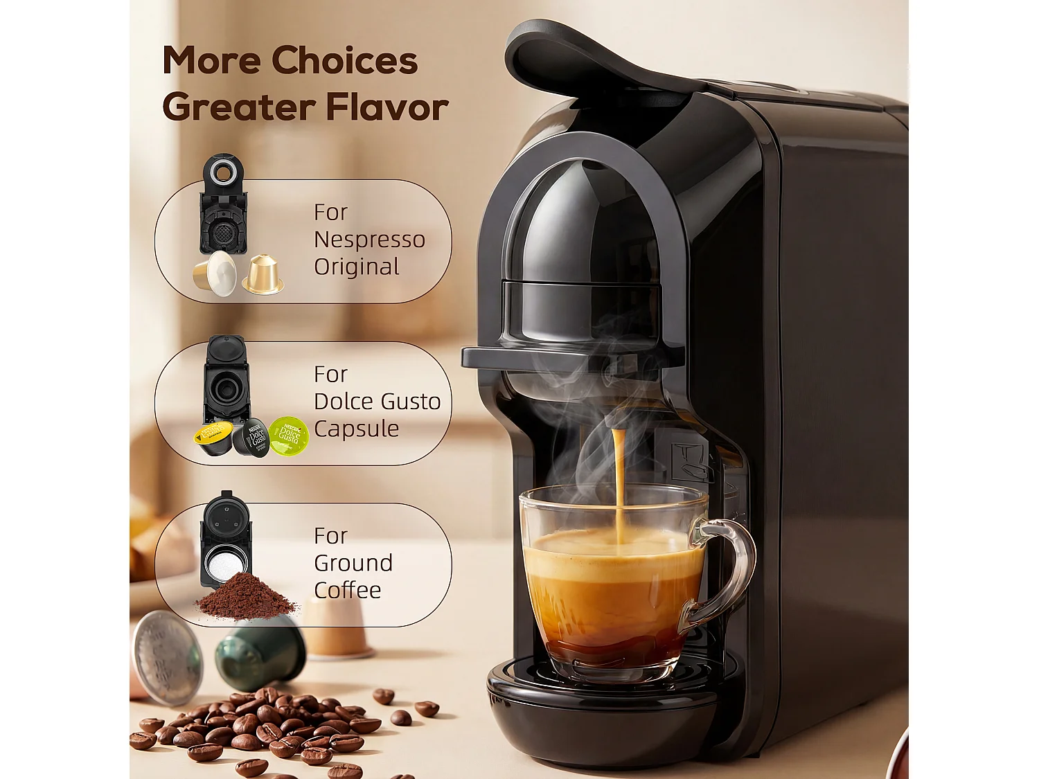 HOMCOM Pod Coffee Machine for Nespresso and Dolce Gusto Capsule, 19 Bar
