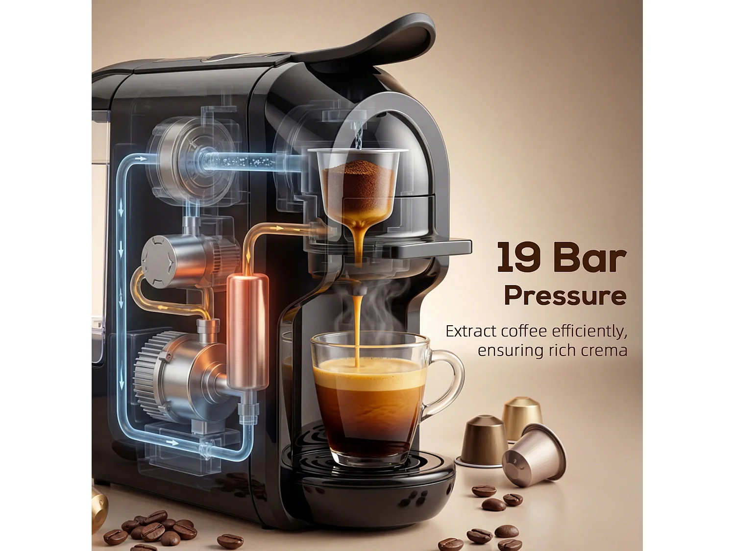HOMCOM Pod Coffee Machine for Nespresso and Dolce Gusto Capsule, 19 Bar