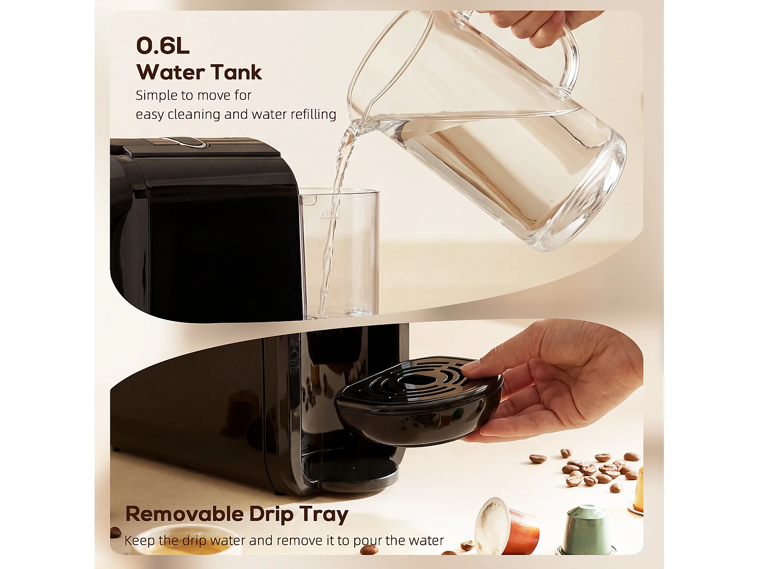 HOMCOM Pod Coffee Machine for Nespresso and Dolce Gusto Capsule, 19 Bar