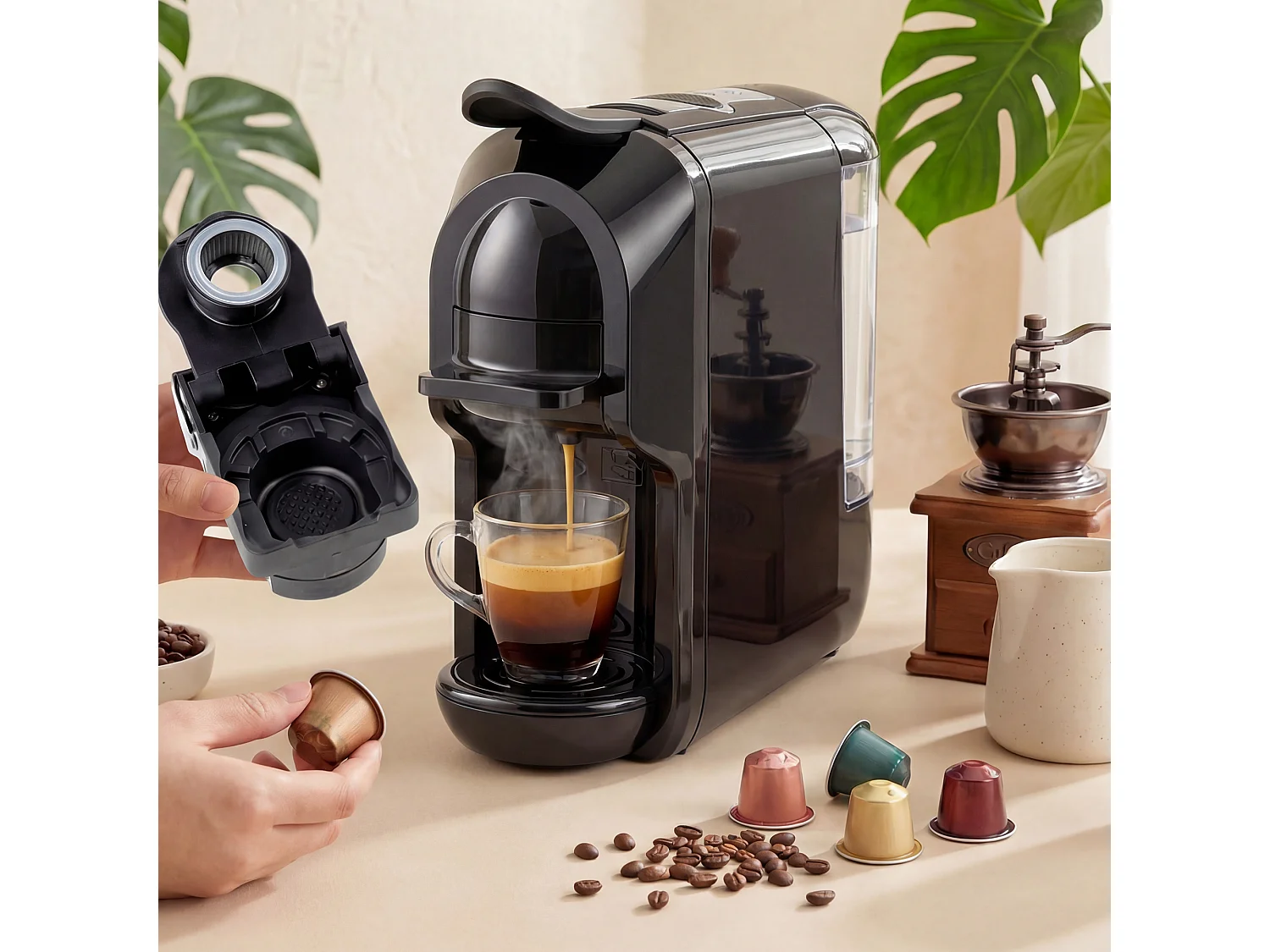 HOMCOM Pod Coffee Machine for Nespresso and Dolce Gusto Capsule, 19 Bar