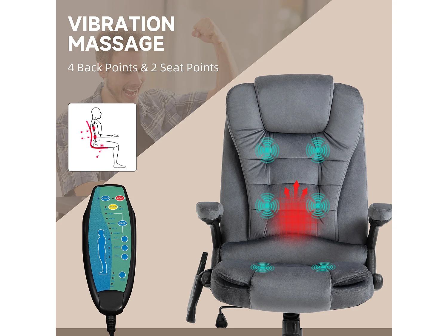 Vinsetto Office Relaxing Reclining Chair with Heating Massage Points Grey