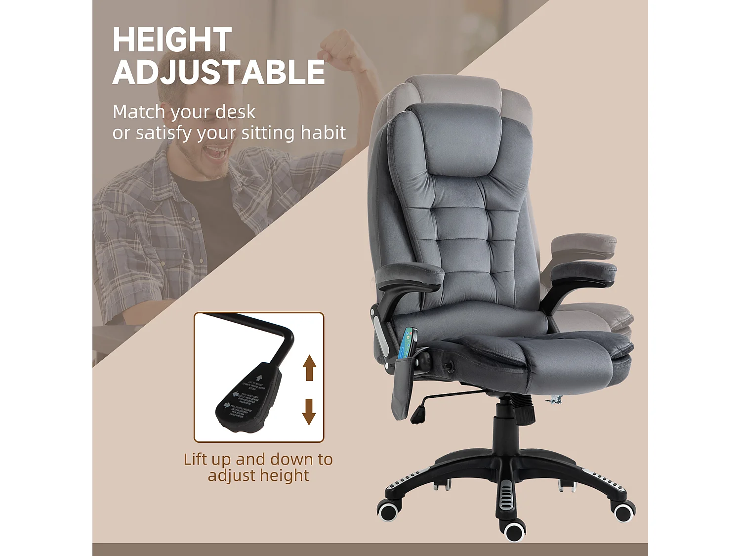 Vinsetto Office Relaxing Reclining Chair with Heating Massage Points Grey
