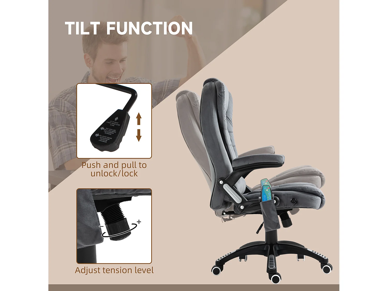 Vinsetto Office Relaxing Reclining Chair with Heating Massage Points Grey