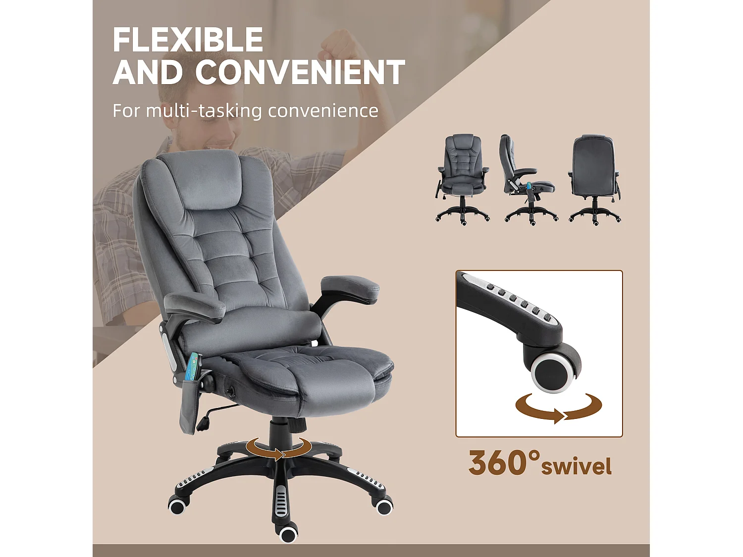 Vinsetto Office Relaxing Reclining Chair with Heating Massage Points Grey