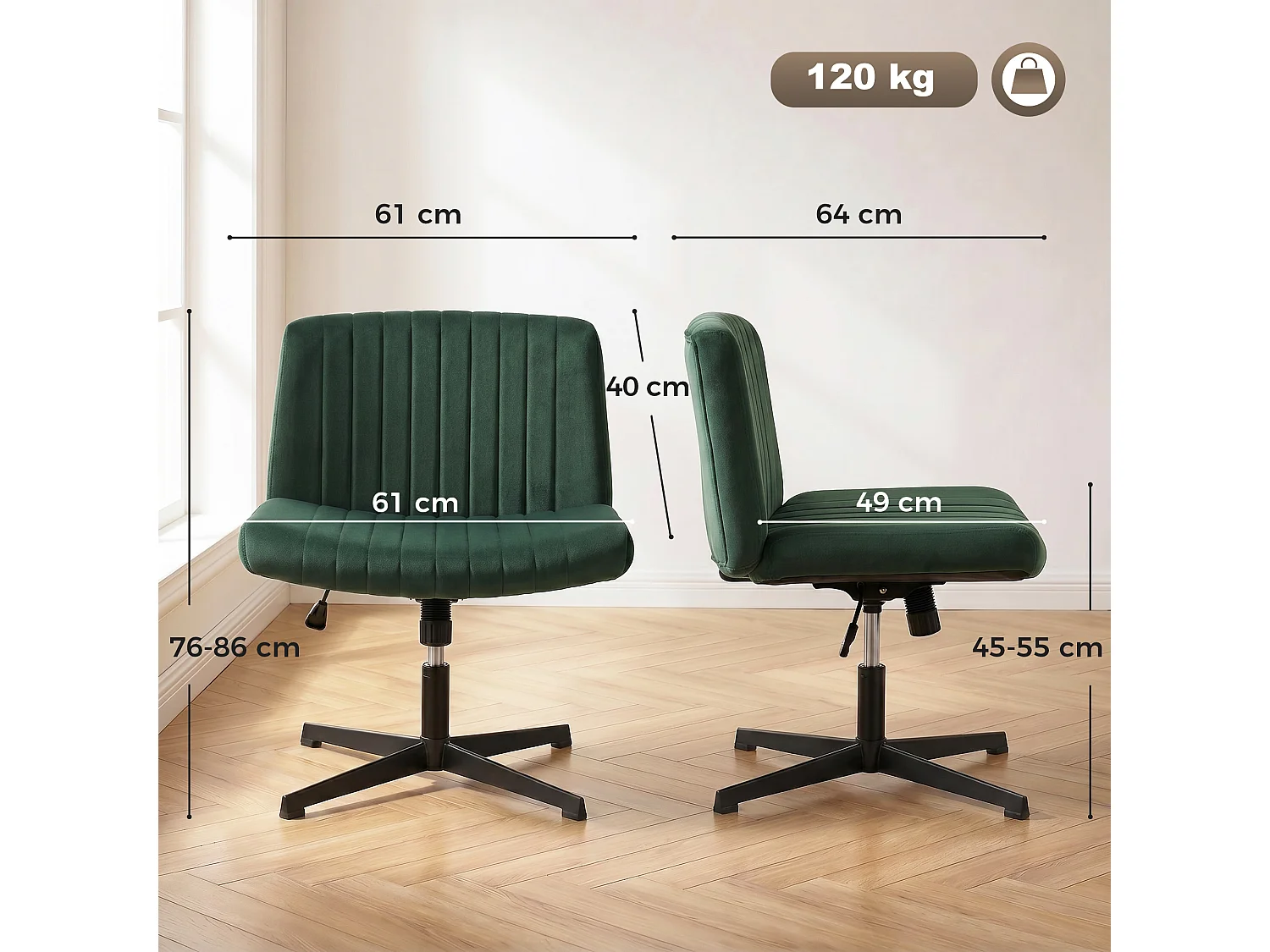 HOMCOM Desk Chair with Wide Seat, Thick Padding, Rock Function, Green