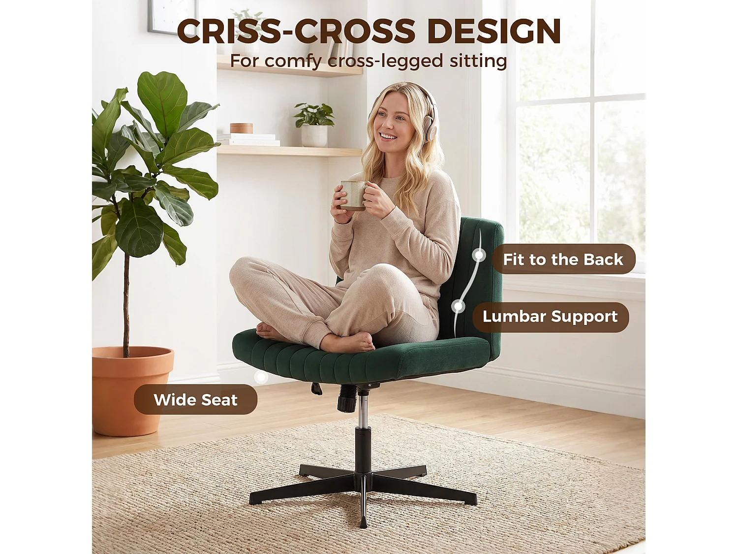 HOMCOM Desk Chair with Wide Seat, Thick Padding, Rock Function, Green
