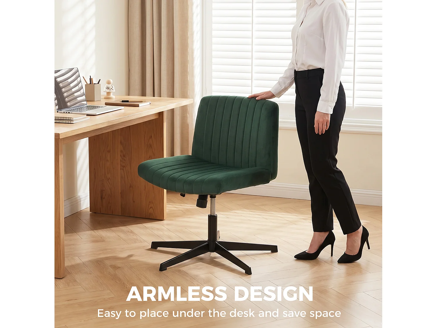 HOMCOM Desk Chair with Wide Seat, Thick Padding, Rock Function, Green