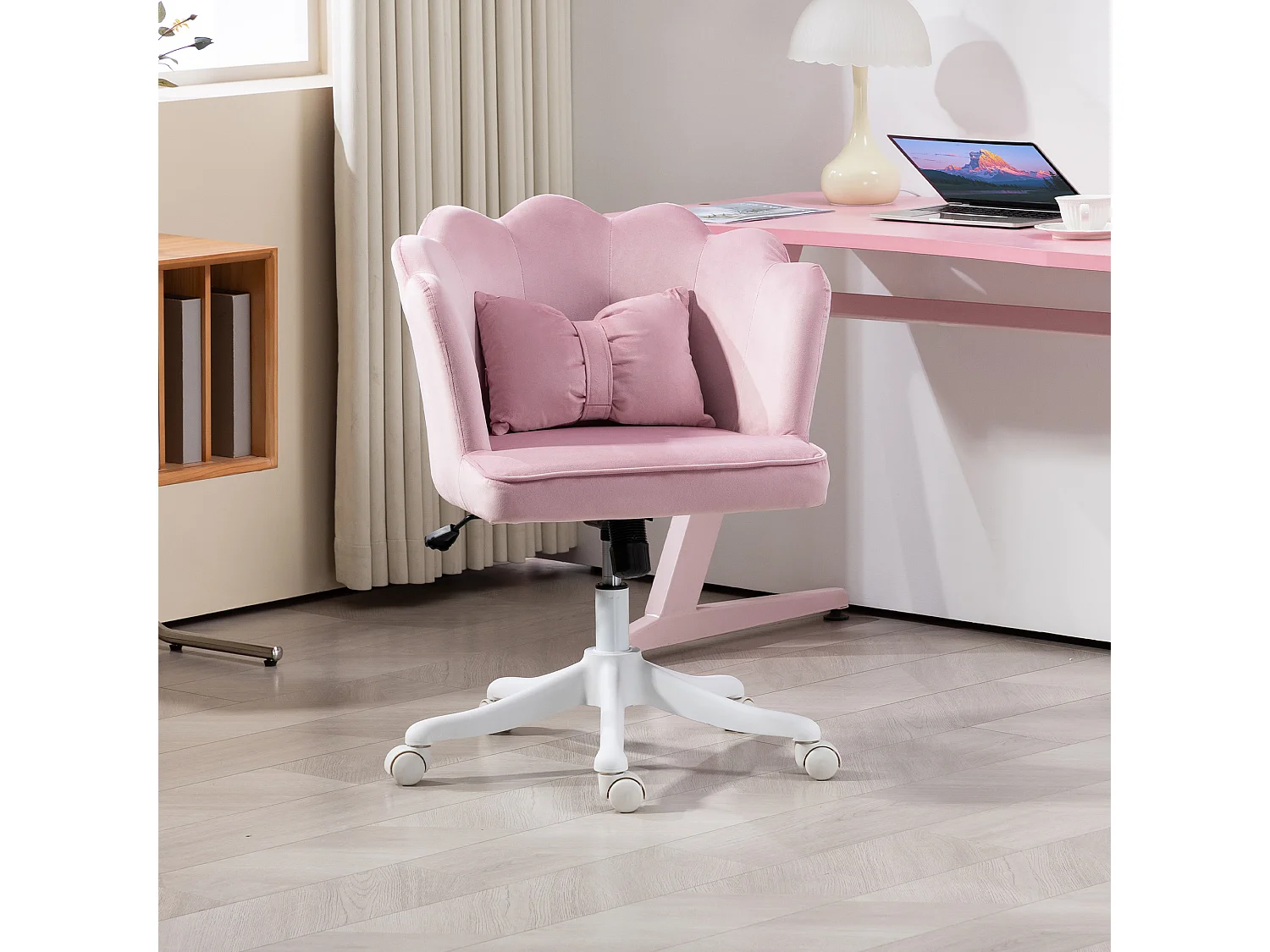 HOMCOM Armless Desk Chair Home Office Chair w/ Wide Seat Tilt Function Pink