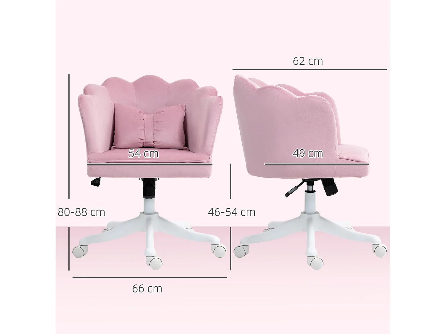 HOMCOM Armless Desk Chair Home Office Chair w/ Wide Seat Tilt Function Pink