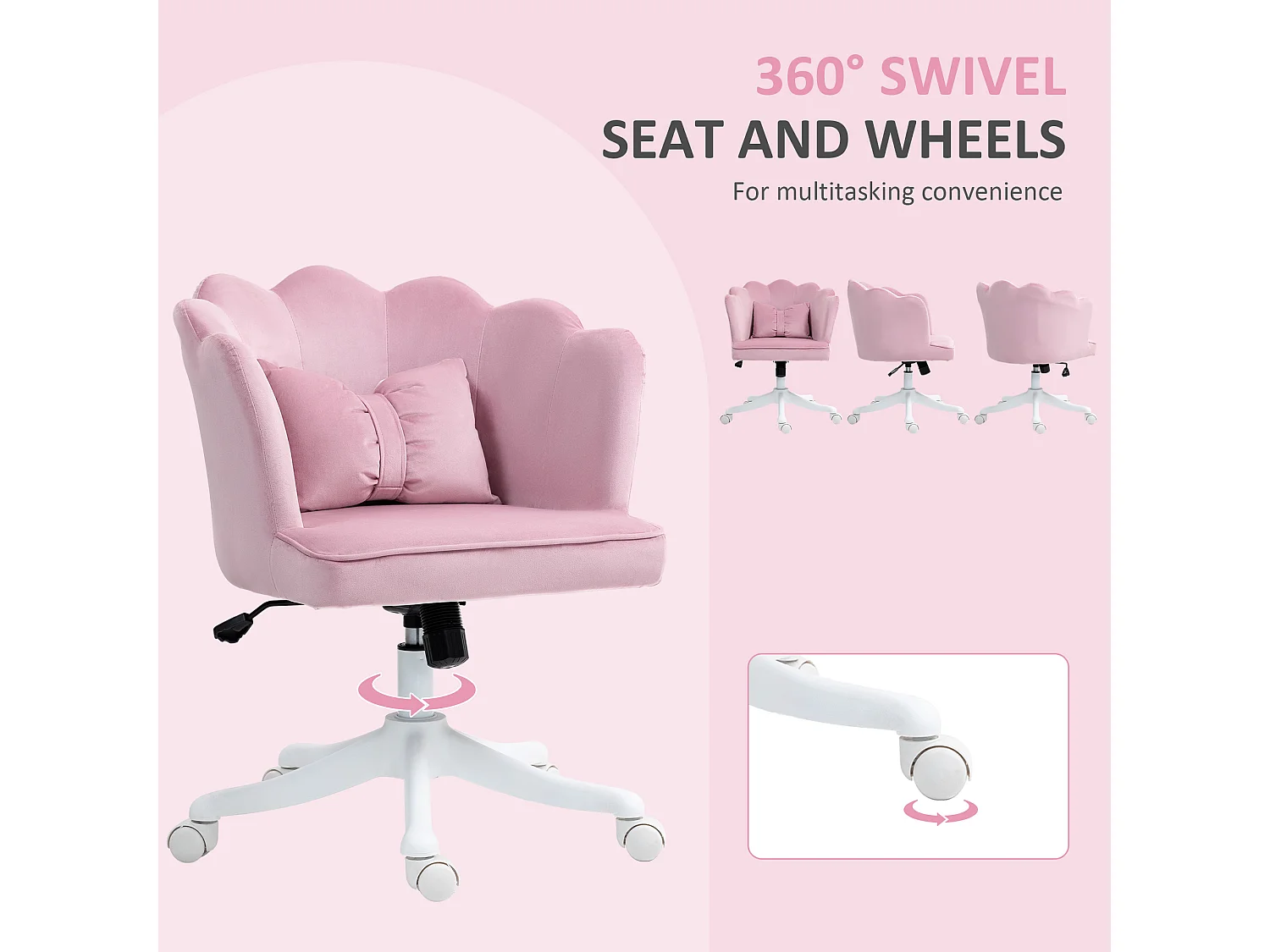 HOMCOM Armless Desk Chair Home Office Chair w/ Wide Seat Tilt Function Pink