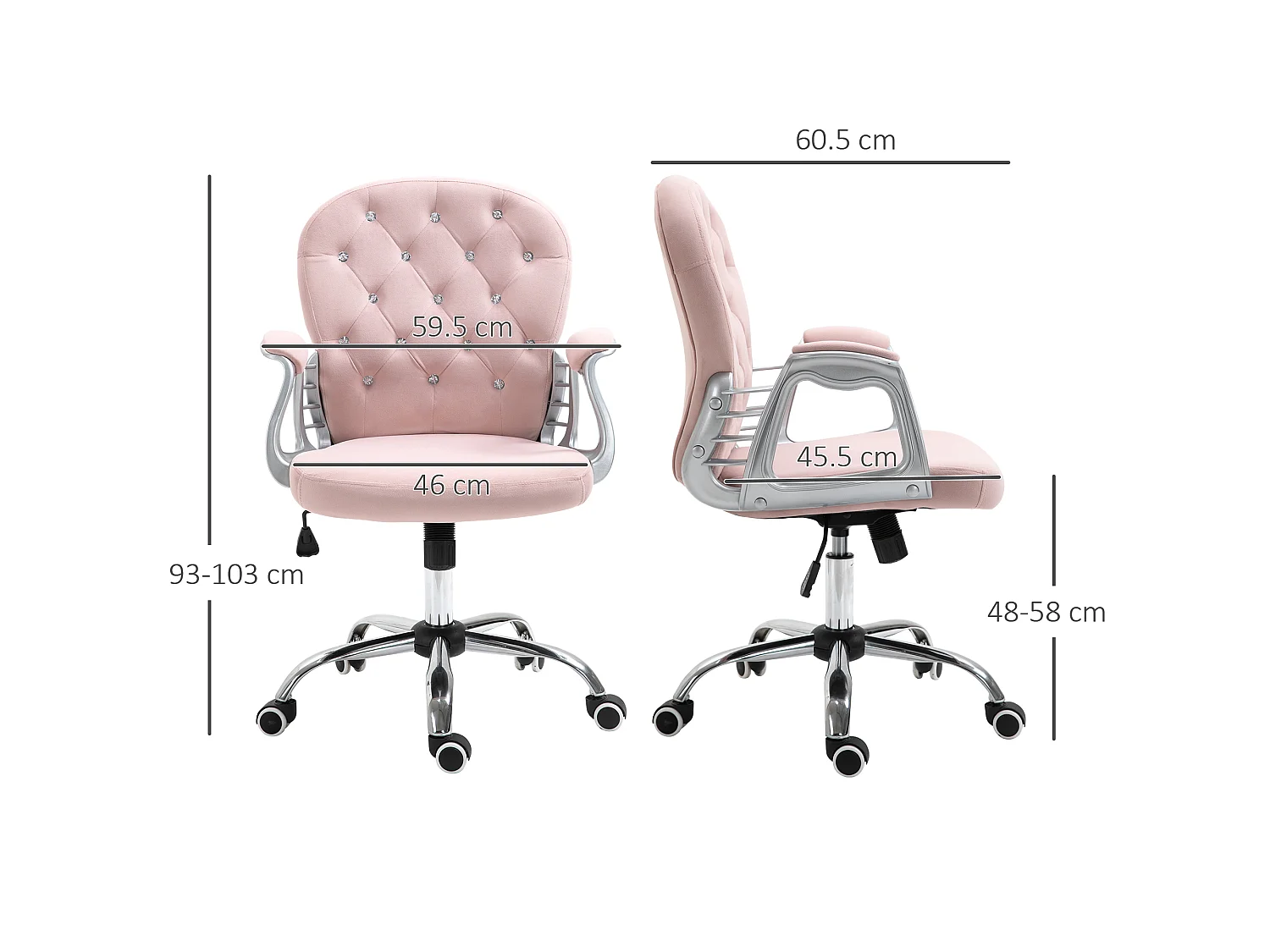 Vinsetto Office Chair Velour Diamond Tufted Padded Ergonomic Swivel Pink